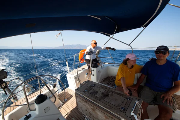 SARONIC GULF, GREECE - SEPTEMBER 23: Sailors participate in sailing regatta 