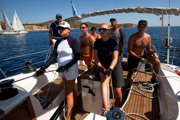 Unidentified sailor participates in sailing regatta Sail & Fun Trophy 2012 Stock Photo