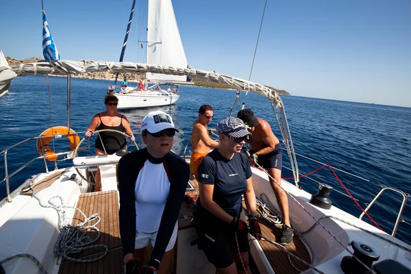 Unidentified sailor participates in sailing regatta Sail & Fun Trophy 2012 Stock Photo