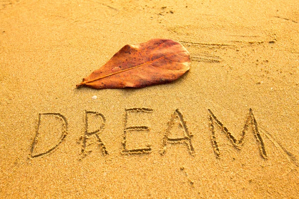 Υφή στην άμμο: επιγραφή όνειρο — Φωτογραφία Αρχείου