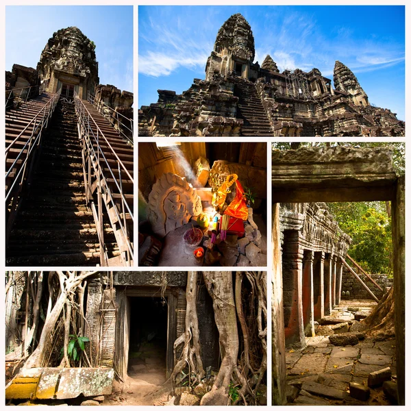 Koláž, angkor wat - je největší hinduistický chrámový komplex a největší náboženskou stavbou na světě. Kambodža. — Stock fotografie