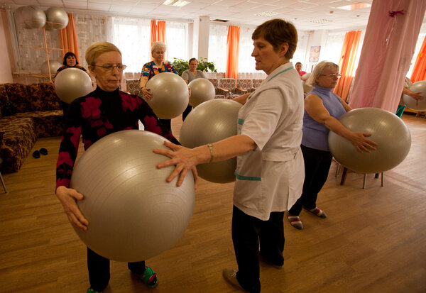 PODPOROZHYE, RUSSIA - MAY 3: Day of Health in Center of social services for pensioners and the disabled Otrada