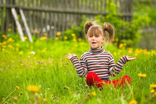 Divertido encantadora niña de cinco años en el parque —  Fotos de Stock