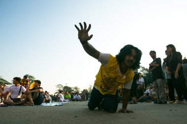 Unidentified participants Master Day Ceremony during the Wai Kroo at Wat Bang Pra in Nakhon Chai, Thailand
