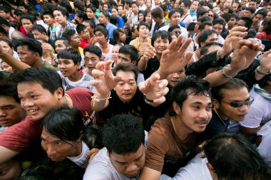 Unidentified participants Master Day Ceremony during the Wai Kroo at Wat Bang Pra in Nakhon Chai, Thailand