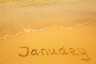 anuary - kum plaj doku üzerine yazılmış