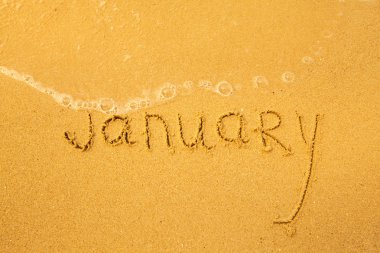 Ocak - kum beach doku, yumuşak dalga deniz üzerinde yazılı..