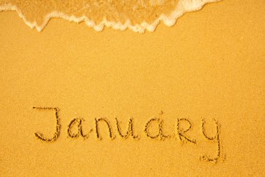 Ocak - kum beach doku, yumuşak dalga deniz üzerinde yazılı..