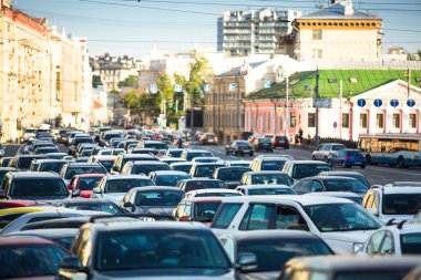 trafik sıkışıklığı, Moskova otomobil duruyor.