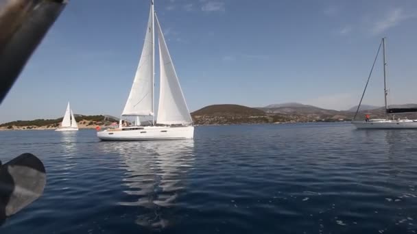 PELOPONNESE, GREECE- MAY 8: Boats Competitors During of 9th spring sailing regatta Ellada 2013, May 8, 2013 in Peloponnese, Greece — Stock Video