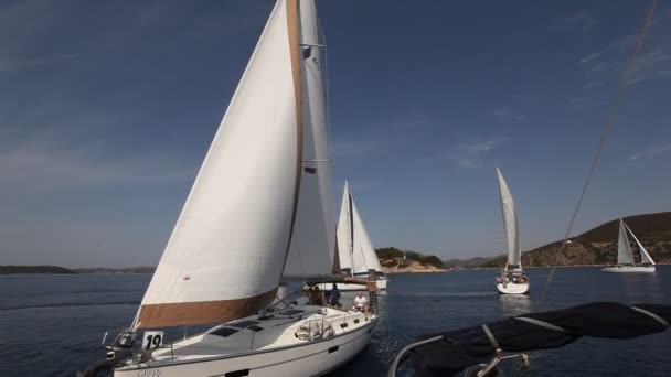 PELOPONNESE, GREECE- MAY 8: Boats Competitors During of 9th spring sailing regatta Ellada 2013, May 8, 2013 in Peloponnese, Greece — Stock Video