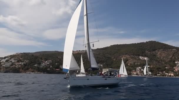 PELOPONNESE, GREECE- MAY 8: Boats Competitors During of 9th spring sailing regatta Ellada 2013, May 8, 2013 in Peloponnese, Greece. — Stock Video