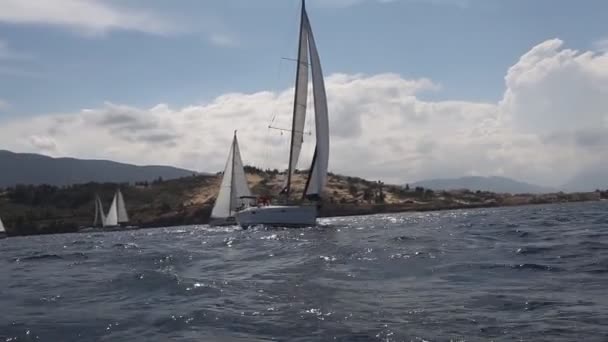 PELOPONNESE, GREECE- MAY 8: Boats Competitors During of 9th spring sailing regatta Ellada 2013, May 8, 2013 in Peloponnese, Greece. — Stock Video
