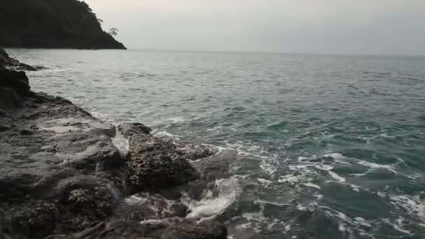 Havet vågor på stranden sten vilda — Stockvideo