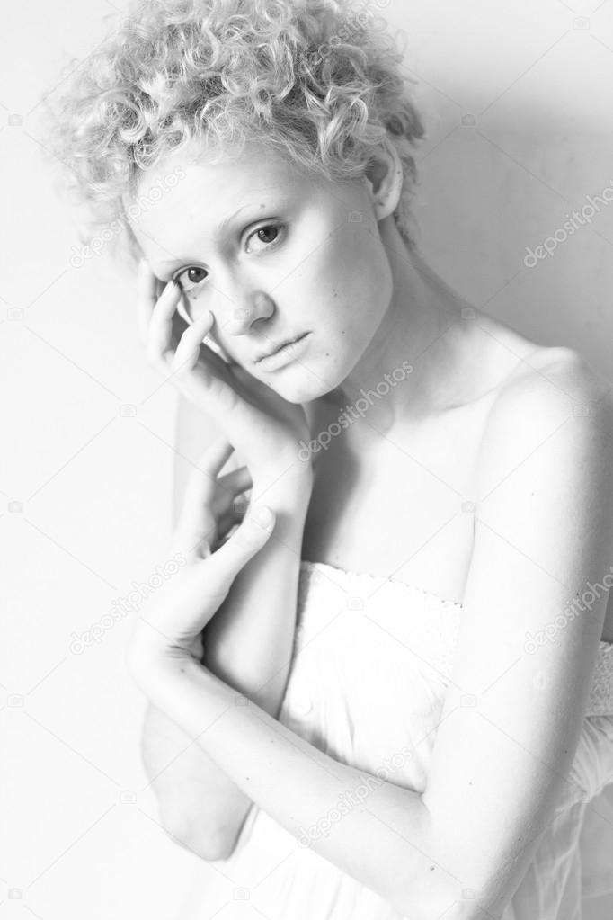 Sensual sexy girl, black and white photo in studio