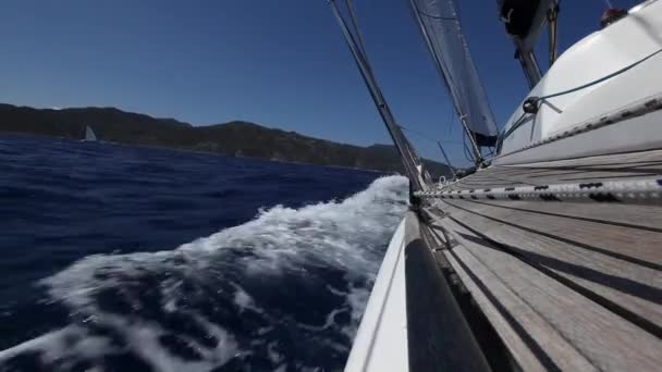 Sailing on a yacht during regatta. View from a deck Royalty Free Stock Footage