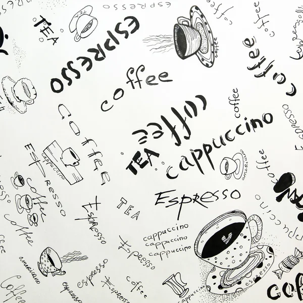 Disegno inchiostro schizzo di caffè (quadrato ) — Foto Stock