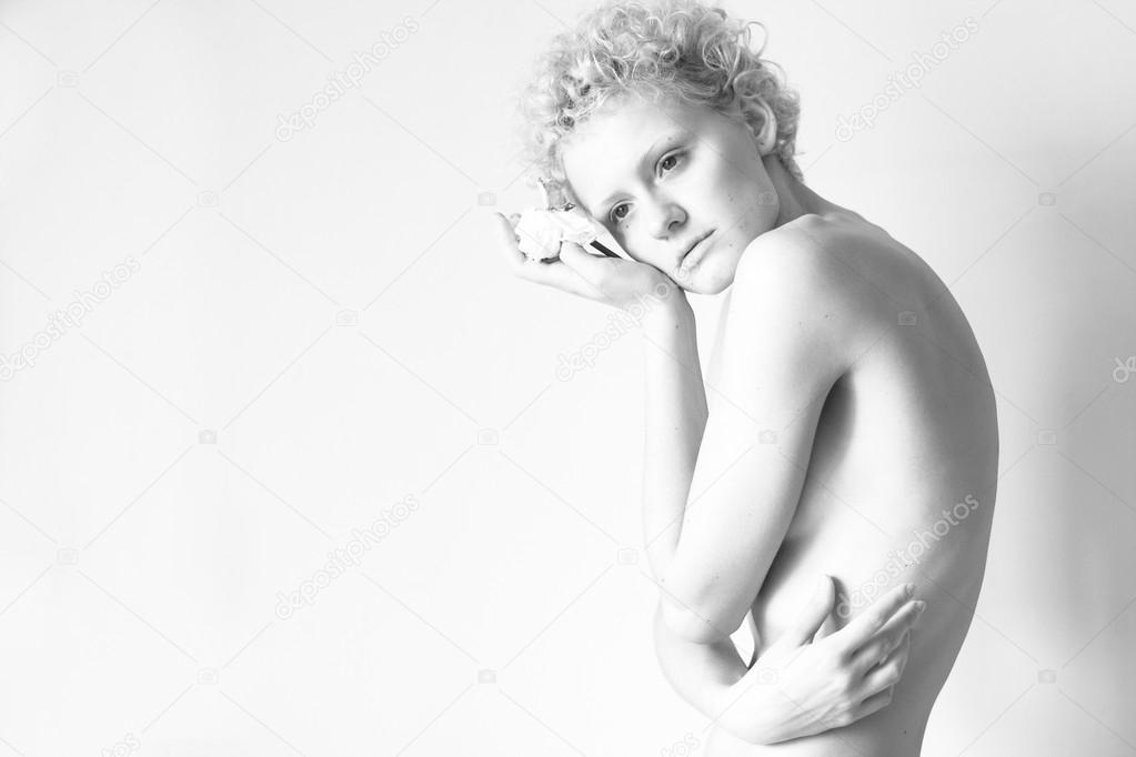 Sensual slim sexy girl, black and white photo in studio