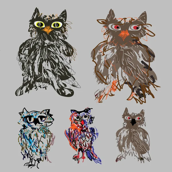 Owls - cute cartoon vector set for Halloween. — Stock Vector