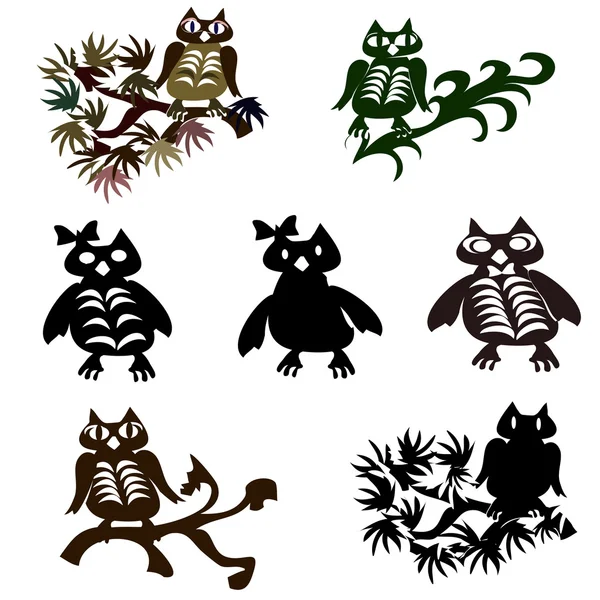 Set of vector halloween black owl. — Stock Vector