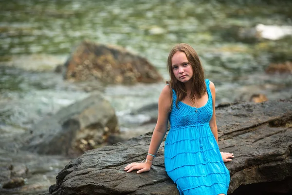 Teengirl in a blue dress — Stock Photo, Image