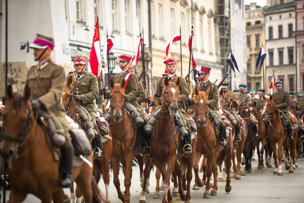 Polnische Kavallerie in Krakau — Stockfoto