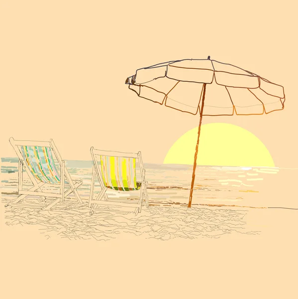 Paire de chaises longues de plage — Image vectorielle