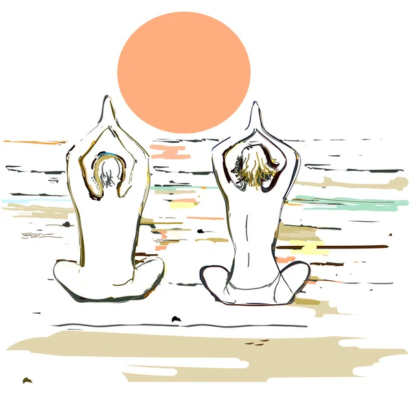 Silhouet yoga paar — Stockvector