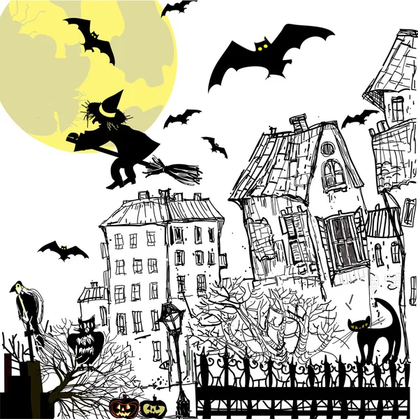 Ink sketch halloween background — Stock Vector