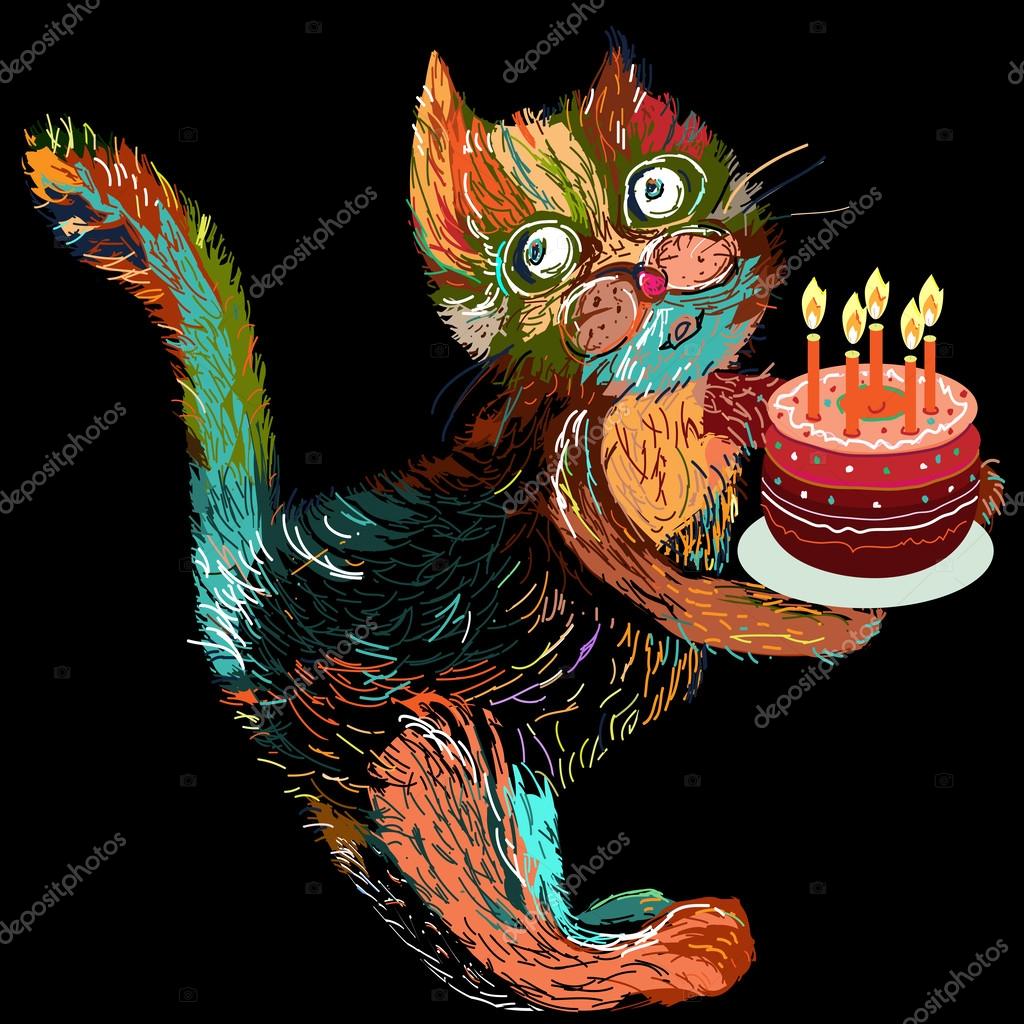 Cartoon Cat With Cake Stock Vector Image By C Dimaberkut