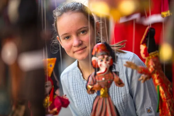 Girl in Indian shop