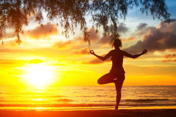 Yoga kadın silueti — Stok fotoğraf