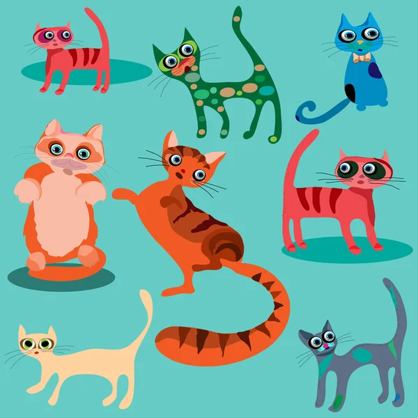 Vector conjunto de lindos gatos de dibujos animados. — Vector de stock