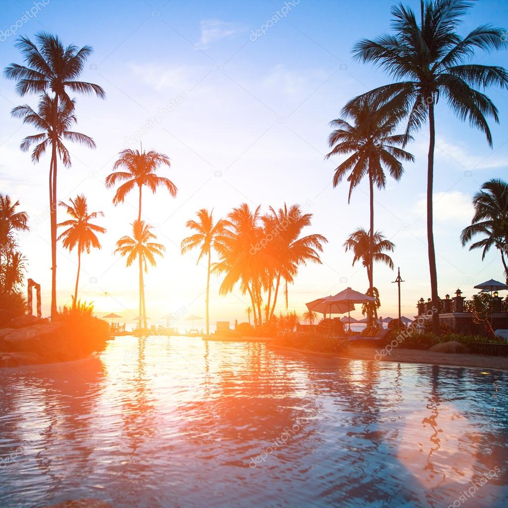 Sunset at a beach resort