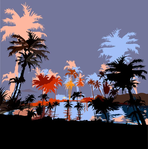 Hermoso complejo de playa en los trópicos — Vector de stock