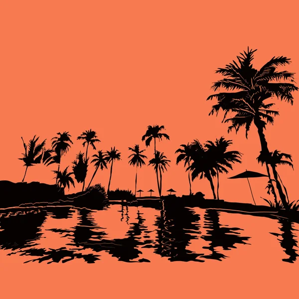 Playa resort en los trópicos — Vector de stock