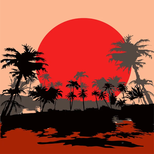 Beach resort w tropikach na zachodzie słońca — Wektor stockowy