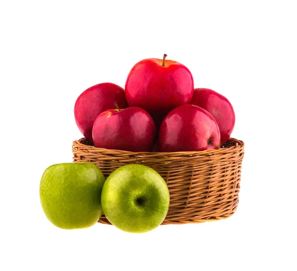 Apples in a wooden basket — Stock Photo, Image