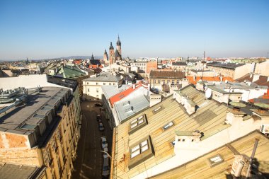 krakow merkezinde tarihi kentin çatıları Üstten Görünüm