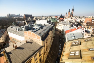 krakow merkezinde tarihi kentin çatıları Üstten Görünüm