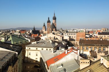 krakow merkezinde tarihi kentin çatıları Üstten Görünüm
