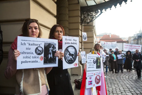 Krakow Polónia Mar 2014 Participantes Não Identificados Durante Protesto Perto — Fotografia de Stock