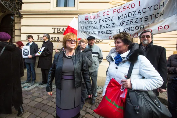 Krakau Polen März 2014 Unbekannte Teilnehmer Bei Protesten Der Nähe — Stockfoto