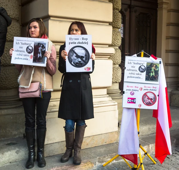 Krakov Polsko Březen 2014 Neidentifikovaný Účastníci Během Protestů Blízkosti Krakov — Stock fotografie