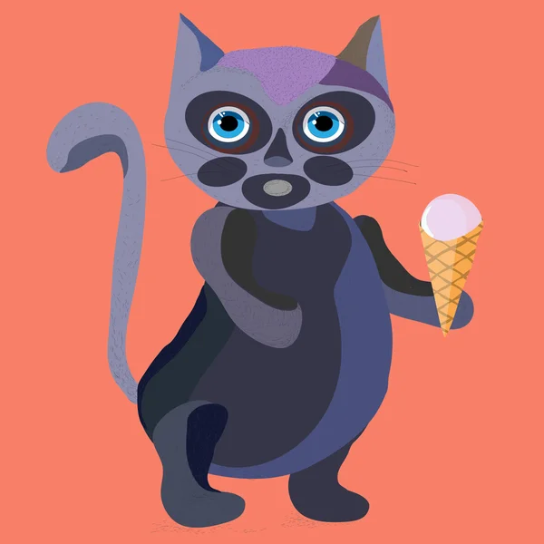 Cartoon cat with a ice cream — Stock Vector