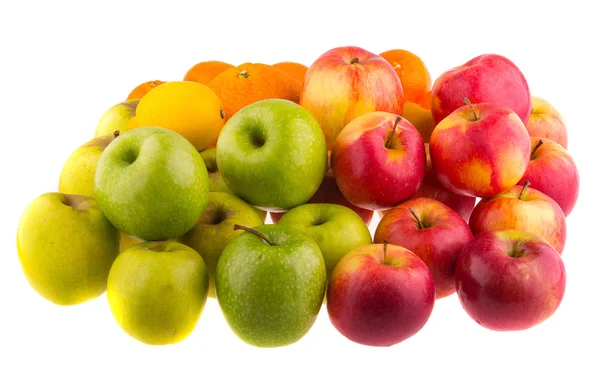 Pomeranče, červená a zelená jablka — Stock fotografie