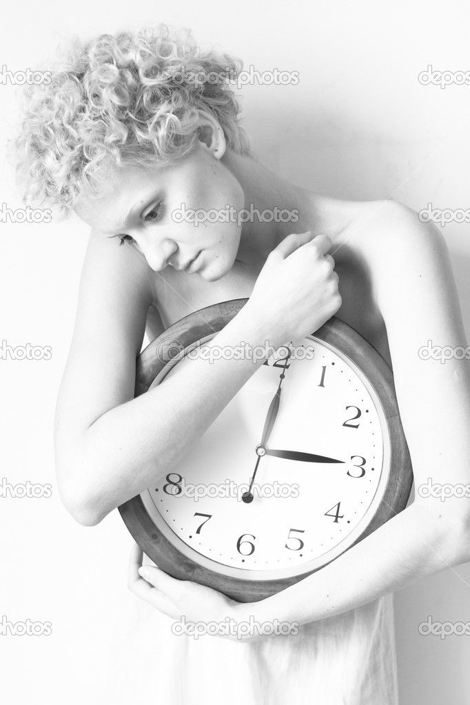 Woman with big clock