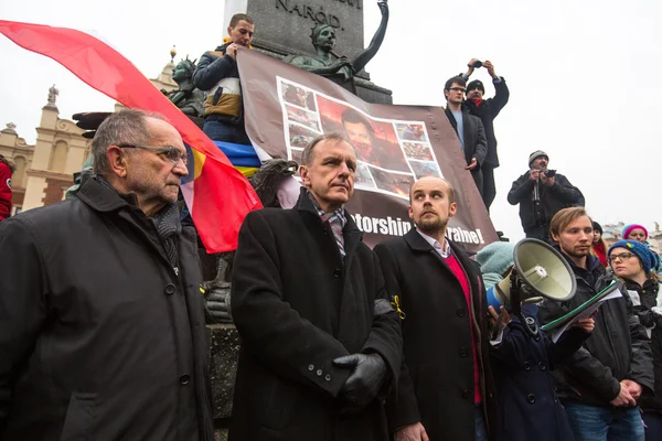 Demonstration auf dem Hauptplatz in Krakau — Stockfoto