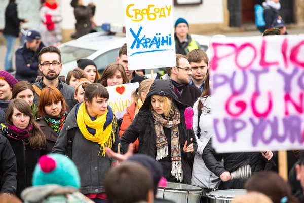 Manifestación en la Plaza Mayor, Cracovia — Foto de Stock