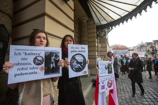 Protest Der Nähe Der Krakauer Oper Gegen Einmarsch Russischer Truppen — Stockfoto